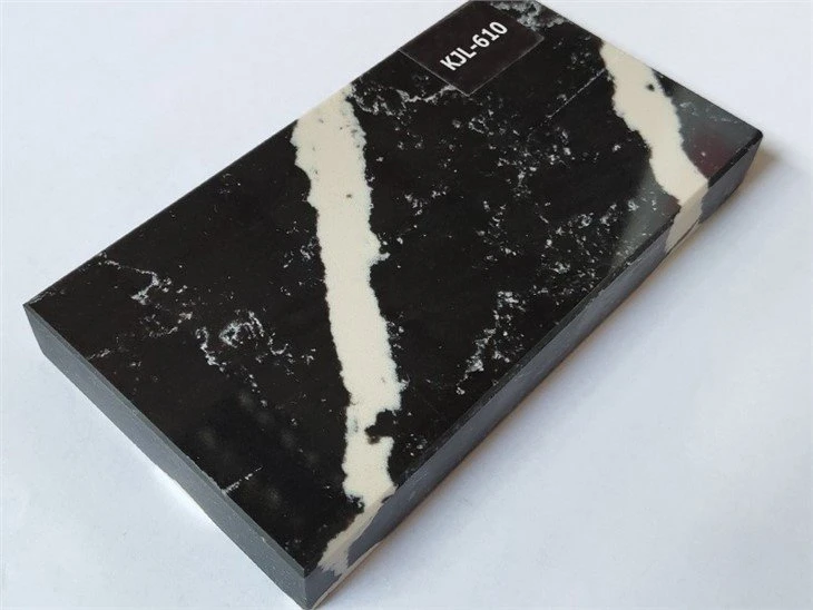 Black Marble Look Quartz Stone With Large Veining(2)